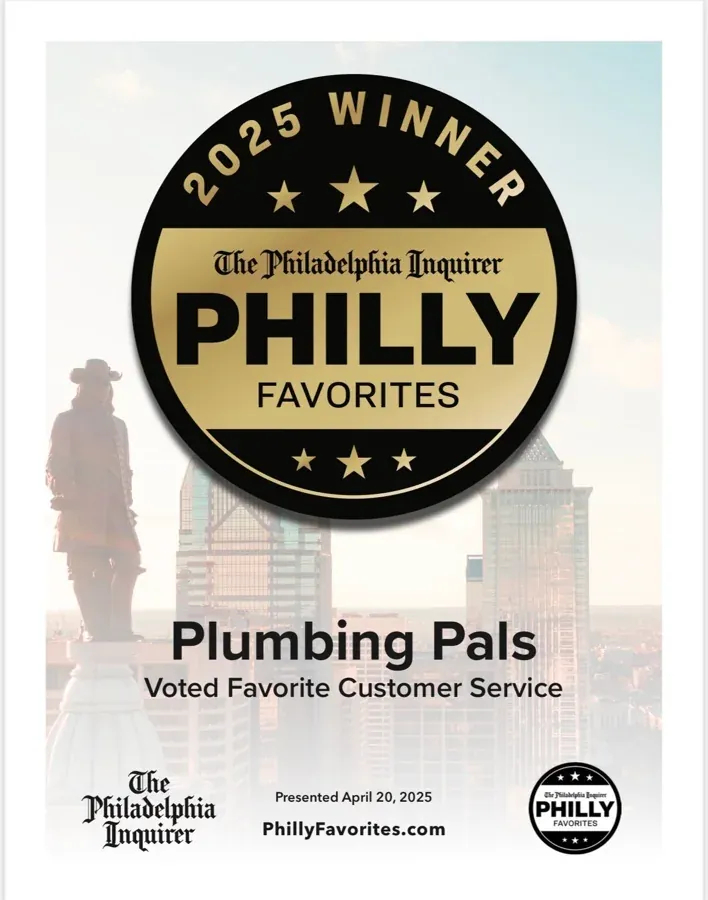 The Philadelphia Inquirer Philly Favorites 2025 Winner certificate for Plumbing Pals, Voted Favorite Customer Service